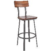 Flint Series Rustic Walnut Restaurant Barstool with Wood Seat & Back and Gray Powder Coat Frame, XU-DG-60582B-GG