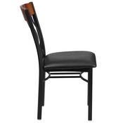 Eclipse Series Vertical Back Black Metal and Cherry Wood Restaurant Chair with Black Vinyl Seat, XU-DG-60618-CHY-BLKV-GG