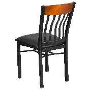 Eclipse Series Vertical Back Black Metal and Cherry Wood Restaurant Chair with Black Vinyl Seat, XU-DG-60618-CHY-BLKV-GG