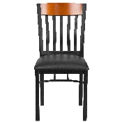 Eclipse Series Vertical Back Black Metal and Cherry Wood Restaurant Chair with Black Vinyl Seat, XU-DG-60618-CHY-BLKV-GG
