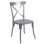 Metal Cross Back Dining Chair - Distressed Rustic Silver Finish-Multi-Use Chair, XU-DG-60699-S-D-GG