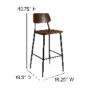 Industrial Barstool with Gunmetal Steel Frame and Rustic Wood Seat, XU-DG-60725B-GG
