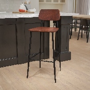 Industrial Barstool with Gunmetal Steel Frame and Rustic Wood Seat, XU-DG-60725B-GG