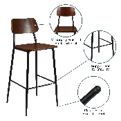 Industrial Barstool with Gunmetal Steel Frame and Rustic Wood Seat, XU-DG-60725B-GG