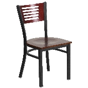 HERCULES Series Black Slat Back Metal Restaurant Chair - Mahogany Wood Back & Seat, XU-DG-6G5B-MAH-MTL-GG