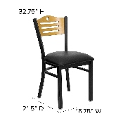 HERCULES Series Black Slat Back Metal Restaurant Chair - Natural Wood Back, Black Vinyl Seat, XU-DG-6G7B-SLAT-BLKV-GG