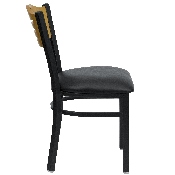 HERCULES Series Black Slat Back Metal Restaurant Chair - Natural Wood Back, Black Vinyl Seat, XU-DG-6G7B-SLAT-BLKV-GG