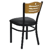 HERCULES Series Black Slat Back Metal Restaurant Chair - Natural Wood Back, Black Vinyl Seat, XU-DG-6G7B-SLAT-BLKV-GG