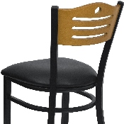 HERCULES Series Black Slat Back Metal Restaurant Chair - Natural Wood Back, Black Vinyl Seat, XU-DG-6G7B-SLAT-BLKV-GG
