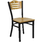 HERCULES Series Black Slat Back Metal Restaurant Chair - Natural Wood Back & Seat, XU-DG-6G7B-SLAT-NATW-GG