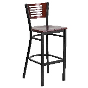 HERCULES Series Black Slat Back Metal Restaurant Barstool - Mahogany Wood Back & Seat, XU-DG-6H1B-MAH-BAR-MTL-GG