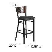 HERCULES Series Black Slat Back Metal Restaurant Barstool - Walnut Wood Back, Black Vinyl Seat, XU-DG-6H1B-WAL-BAR-BLKV-GG