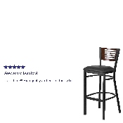 HERCULES Series Black Slat Back Metal Restaurant Barstool - Walnut Wood Back, Black Vinyl Seat, XU-DG-6H1B-WAL-BAR-BLKV-GG