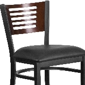 HERCULES Series Black Slat Back Metal Restaurant Barstool - Walnut Wood Back, Black Vinyl Seat, XU-DG-6H1B-WAL-BAR-BLKV-GG