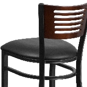 HERCULES Series Black Slat Back Metal Restaurant Barstool - Walnut Wood Back, Black Vinyl Seat, XU-DG-6H1B-WAL-BAR-BLKV-GG