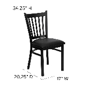 HERCULES Series Black Vertical Back Metal Restaurant Chair - Black Vinyl Seat, XU-DG-6Q2B-VRT-BLKV-GG