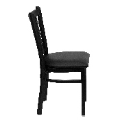 HERCULES Series Black Vertical Back Metal Restaurant Chair - Black Vinyl Seat, XU-DG-6Q2B-VRT-BLKV-GG