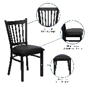 HERCULES Series Black Vertical Back Metal Restaurant Chair - Black Vinyl Seat, XU-DG-6Q2B-VRT-BLKV-GG