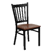 HERCULES Series Black Vertical Back Metal Restaurant Chair - Cherry Wood Seat, XU-DG-6Q2B-VRT-CHYW-GG