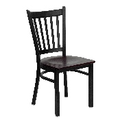 HERCULES Series Black Vertical Back Metal Restaurant Chair - Mahogany Wood Seat, XU-DG-6Q2B-VRT-MAHW-GG