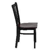 HERCULES Series Black Vertical Back Metal Restaurant Chair - Mahogany Wood Seat, XU-DG-6Q2B-VRT-MAHW-GG