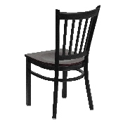 HERCULES Series Black Vertical Back Metal Restaurant Chair - Mahogany Wood Seat, XU-DG-6Q2B-VRT-MAHW-GG