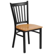 HERCULES Series Black Vertical Back Metal Restaurant Chair - Natural Wood Seat, XU-DG-6Q2B-VRT-NATW-GG