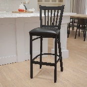 HERCULES Series Black Vertical Back Metal Restaurant Barstool - Black Vinyl Seat, XU-DG-6R6B-VRT-BAR-BLKV-GG