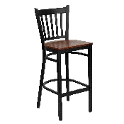 HERCULES Series Black Vertical Back Metal Restaurant Barstool - Cherry Wood Seat, XU-DG-6R6B-VRT-BAR-CHYW-GG