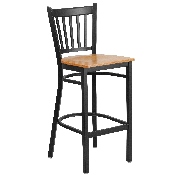HERCULES Series Black Vertical Back Metal Restaurant Barstool - Natural Wood Seat, XU-DG-6R6B-VRT-BAR-NATW-GG