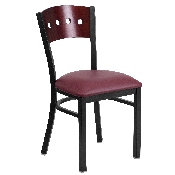 HERCULES Series Black 4 Square Back Metal Restaurant Chair - Mahogany Wood Back, Burgundy Vinyl Seat, XU-DG-6Y1B-MAH-BURV-GG