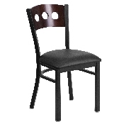 HERCULES Series Black 3 Circle Back Metal Restaurant Chair - Walnut Wood Back, Black Vinyl Seat, XU-DG-6Y2B-WAL-BLKV-GG