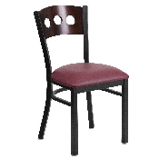 HERCULES Series Black 3 Circle Back Metal Restaurant Chair - Walnut Wood Back, Burgundy Vinyl Seat, XU-DG-6Y2B-WAL-BURV-GG