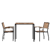 3 Piece Outdoor Dining Table Set - Synthetic Teak Poly Slats - 35