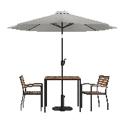 5 Piece Outdoor Patio Table Set with 2 Synthetic Teak Stackable Chairs, 35