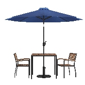 5 Piece Outdoor Patio Table Set with 2 Synthetic Teak Stackable Chairs, 35