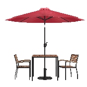 5 Piece Outdoor Patio Table Set with 2 Synthetic Teak Stackable Chairs, 35