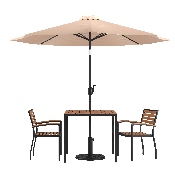 5 Piece Outdoor Patio Table Set with 2 Synthetic Teak Stackable Chairs, 35