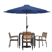 7 Piece Outdoor Patio Table Set with 4 Synthetic Teak Stackable Chairs, 35