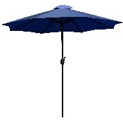 7 Piece Outdoor Patio Table Set with 4 Synthetic Teak Stackable Chairs, 35" Square Table, Navy Umbrella & Base, XU-DG-810060064-UB19BNV-GG