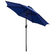 7 Piece Outdoor Patio Table Set with 4 Synthetic Teak Stackable Chairs, 35" Square Table, Navy Umbrella & Base, XU-DG-810060064-UB19BNV-GG