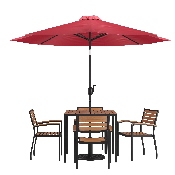 7 Piece Outdoor Patio Table Set with 4 Synthetic Teak Stackable Chairs, 35
