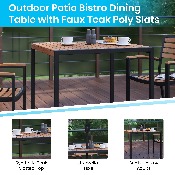 7 Piece Outdoor Patio Table Set with 4 Synthetic Teak Stackable Chairs, 35" Square Table, Red Umbrella & Base, XU-DG-810060064-UB19BRD-GG
