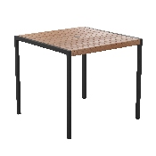 7 Piece Outdoor Patio Table Set with 4 Synthetic Teak Stackable Chairs, 35" Square Table, Red Umbrella & Base, XU-DG-810060064-UB19BRD-GG