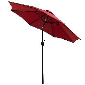 7 Piece Outdoor Patio Table Set with 4 Synthetic Teak Stackable Chairs, 35" Square Table, Red Umbrella & Base, XU-DG-810060064-UB19BRD-GG