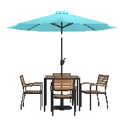 7 Piece Outdoor Patio Dining Table Set with 4 Synthetic Teak Stackable Chairs, 35