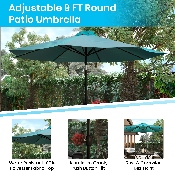 7 Piece Outdoor Patio Dining Table Set with 4 Synthetic Teak Stackable Chairs, 35" Square Table, Teal Umbrella & Base, XU-DG-810060064-UB19BTL-GG
