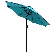 7 Piece Outdoor Patio Dining Table Set with 4 Synthetic Teak Stackable Chairs, 35" Square Table, Teal Umbrella & Base, XU-DG-810060064-UB19BTL-GG