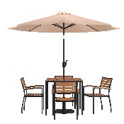 7 Piece Outdoor Patio Table Set with 4 Synthetic Teak Stackable Chairs, 35