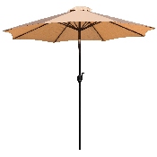7 Piece Outdoor Patio Table Set with 4 Synthetic Teak Stackable Chairs, 35" Square Table, Tan Umbrella & Base, XU-DG-810060064-UB19BTN-GG